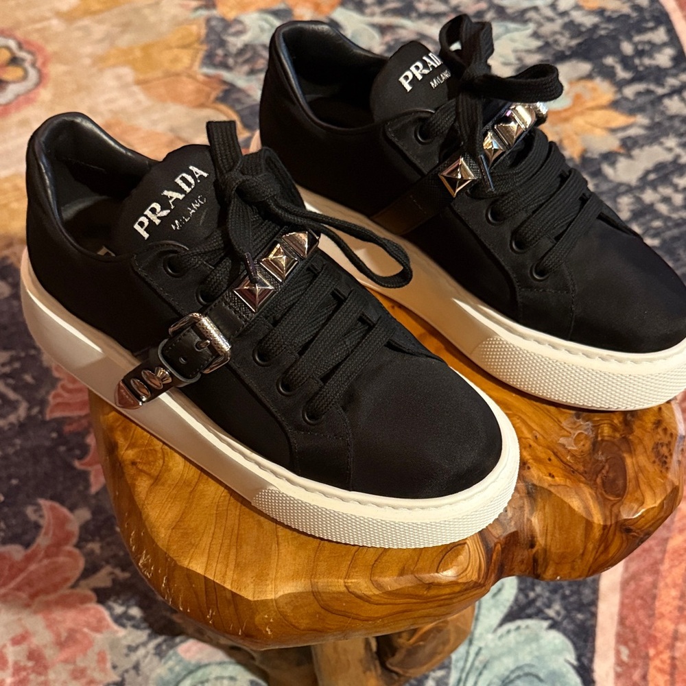 Prada Black Sneakers with Metallic Studs